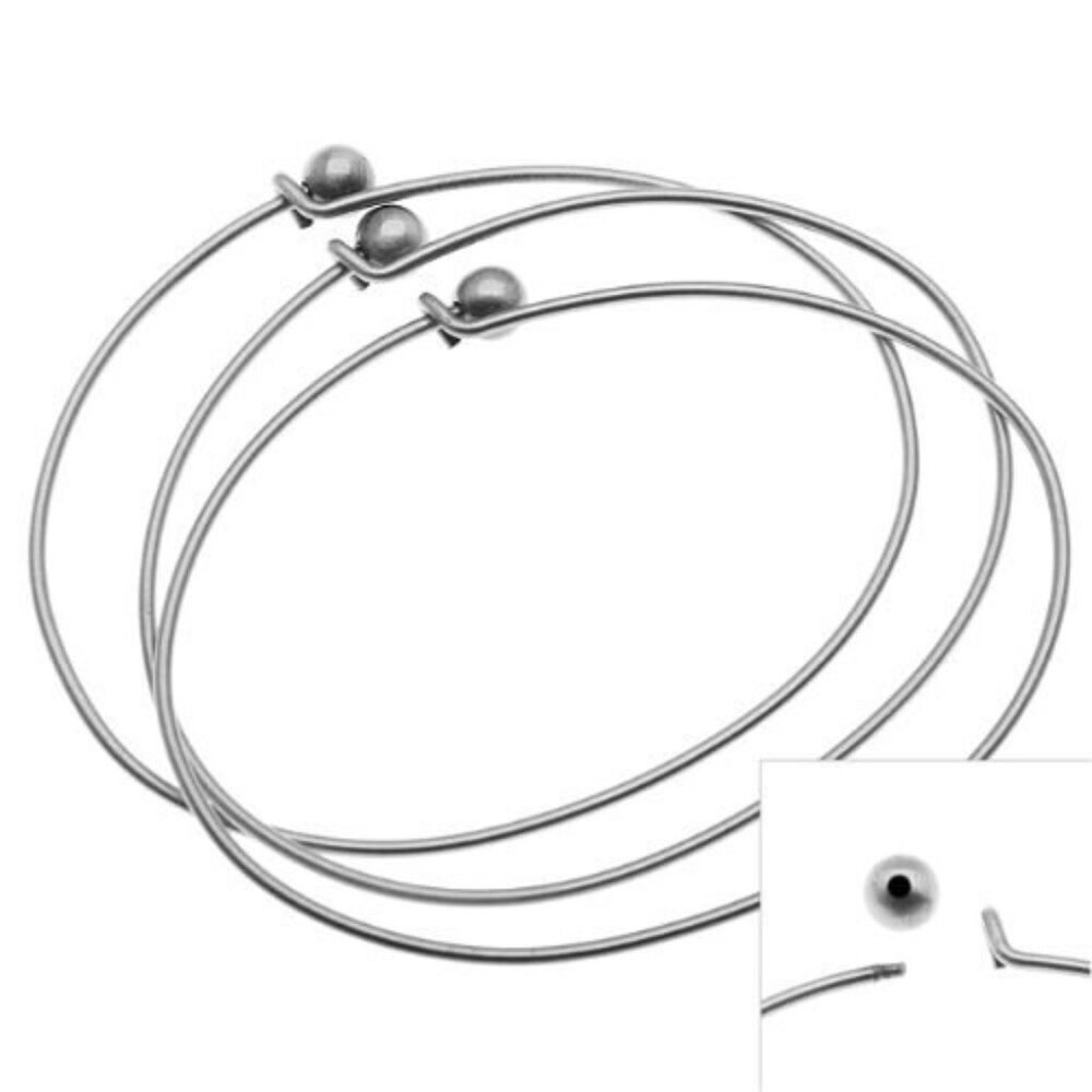 36 Antique Silver Plate Wire Beading Bangle  Bracelets with Ball---Add-A-Bead BW
